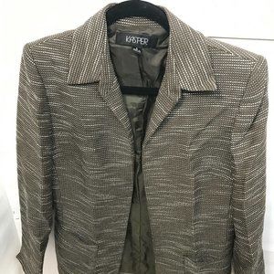Kasper womens Size 6 tweed cardigan lined green collared office winter blazer